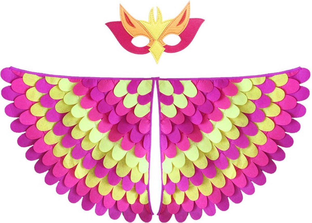 Vogel Verkleedcape en Masker Fluo Roze en Geel