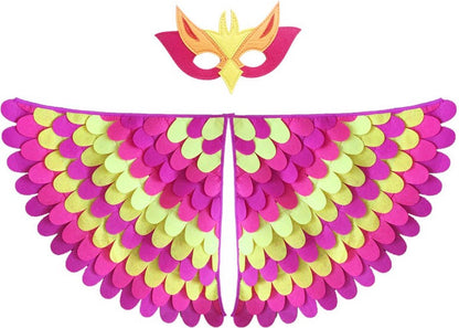 Vogel Verkleedcape en Masker Fluo Roze en Geel