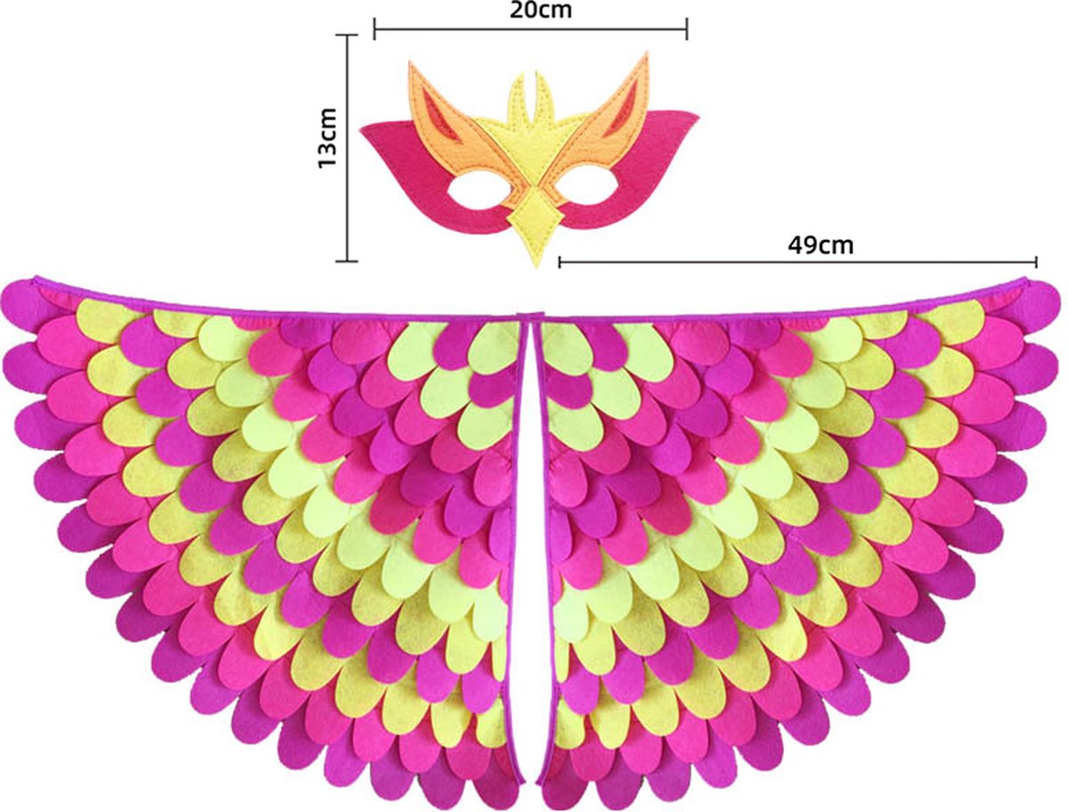 Vogel Verkleedcape en Masker Fluo Roze en Geel