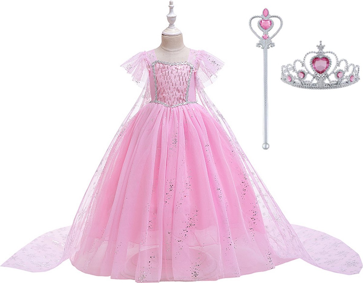 Elsa Prinsessenjurk Roze met staf en kroon