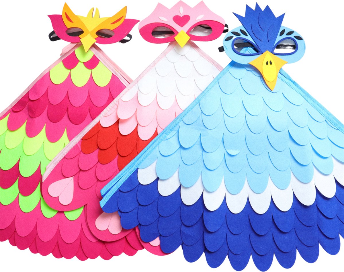 Vogel Verkleedcape en Masker Fluo Roze en Geel