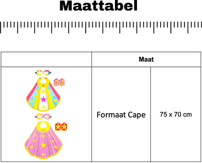 Verkleedset Superheldin Cape Masker Armbanden Roze met Gele Sterren