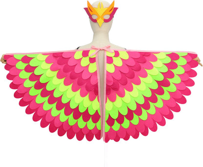 Vogel Verkleedcape en Masker Fluo Roze en Geel