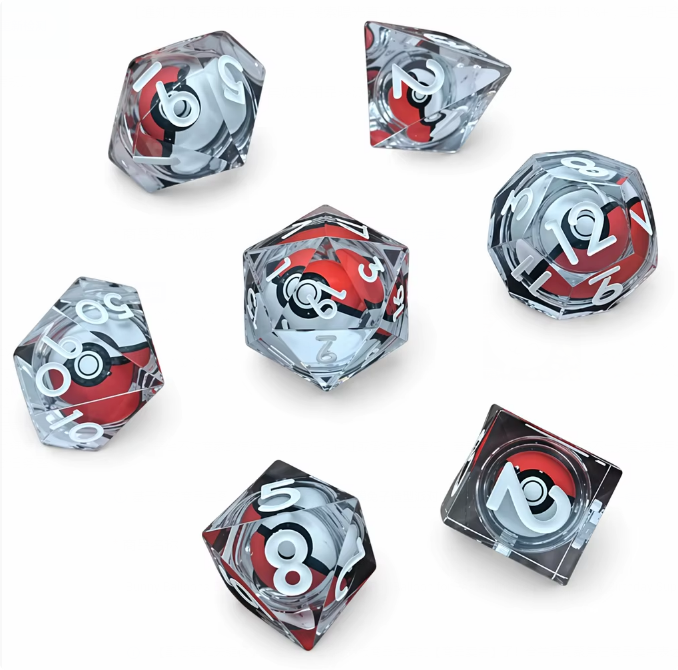 7 delige Liquid Core Resin Dice Set "Poké Core Phantom"