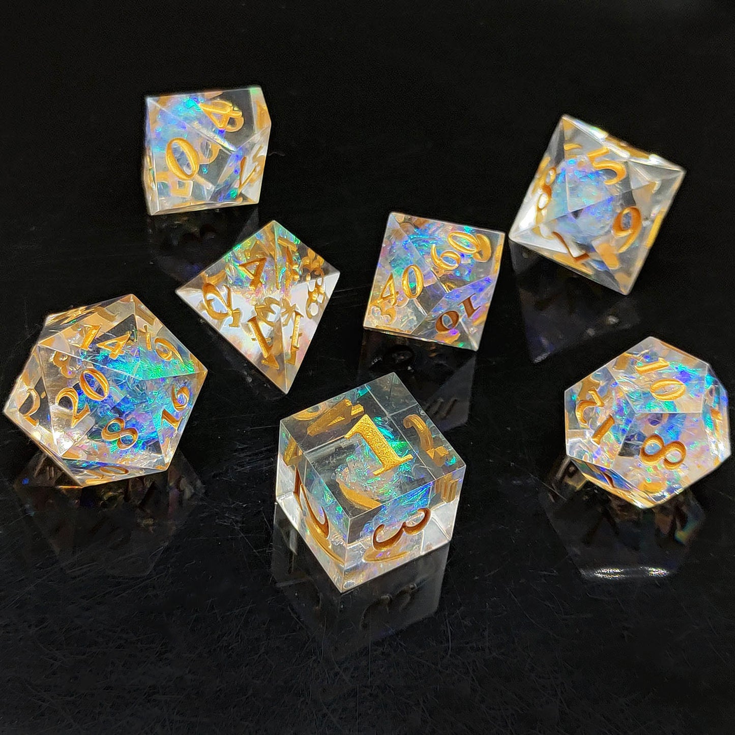 7 delige Resin Dice Set “Crystal Prism Glow”