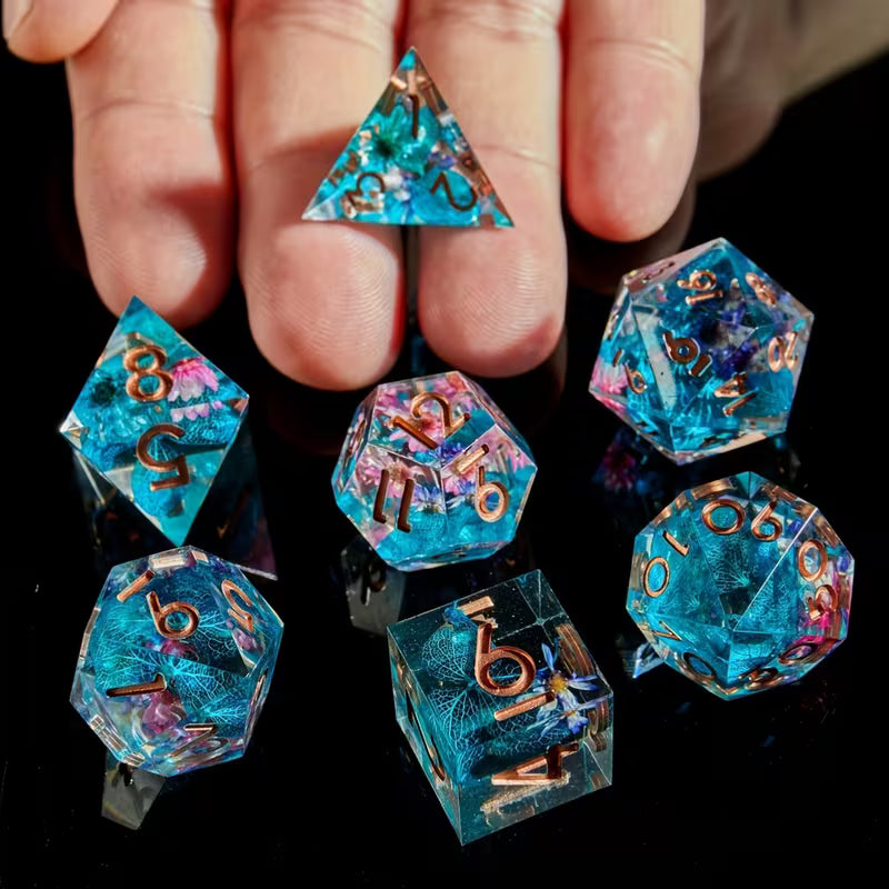 7 delige Resin Dice Set “Sapphire Bloom"