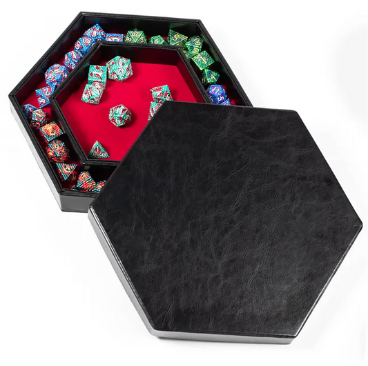 Dobbelsteen Bewaardoos & Dice Tray – Zwart Faux Leer met Rode Velours Binnenkant | Voor Dungeons & Dragons & TTRPG Dobbelstenen