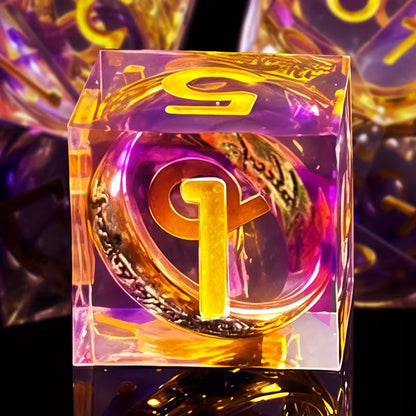 7 delige Resin Dice Set "The Ring Mystic Purple"