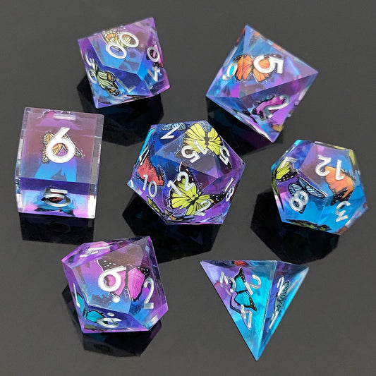 7 delige Resin Dice Set “Blue Butterfly"