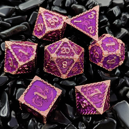 7-delige Metal Dice Set – “Draconian Royal” (Paars)