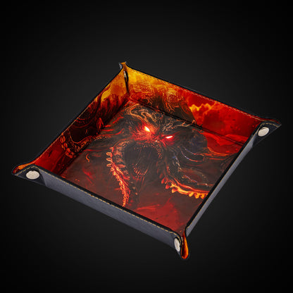 Opvouwbare Dice Tray – Zwart Kunstleer | Voor Dungeons & Dragons & TTRPG Dobbelstenen Monster Rood