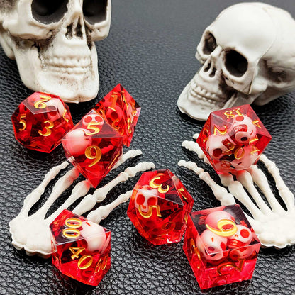 7 delige Resin Dice Set “Crimson Skulls"
