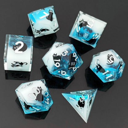 7 delige Resin Dice Set “Blue Kitten"
