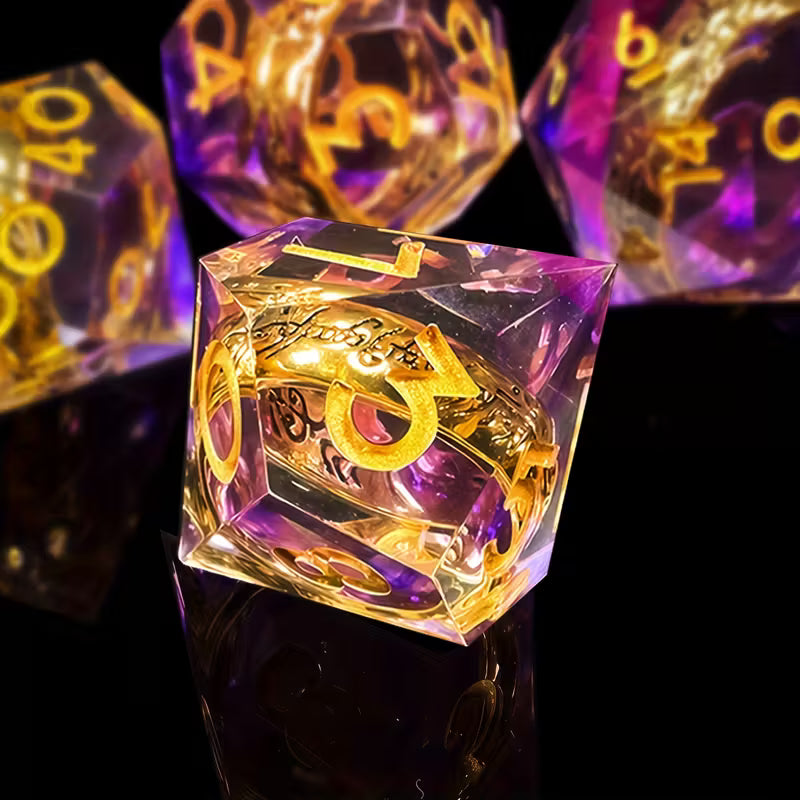 7 delige Resin Dice Set "The Ring Mystic Purple"