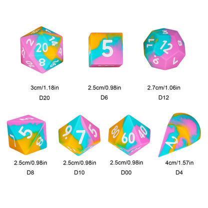 7 delige Siliconen Bounce Dice Set Regenboog Pastel