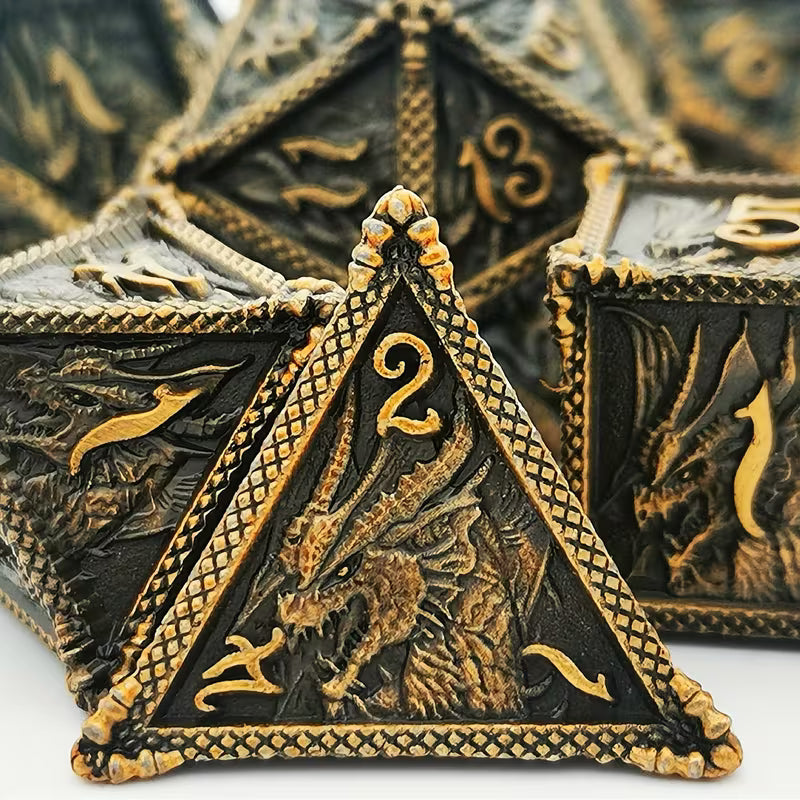 7 delige Metal Dice Set "Dragonblood Gold"