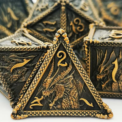 7 delige Metal Dice Set "Dragonblood Gold"