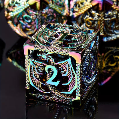 7 delige Metal Dice Set "Prismatic Dragon"