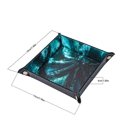 Opvouwbare Dice Tray – Zwart Kunstleer | Voor Dungeons & Dragons & TTRPG Dobbelstenen Monster Blauw Oceaan