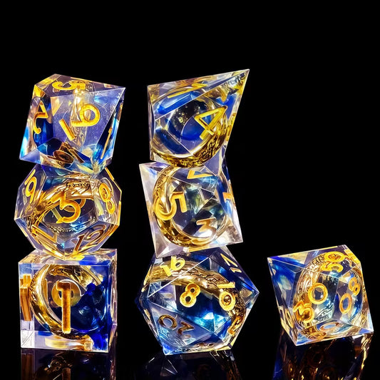 7 delige Resin Dice Set "The Ring Ocean Blue"
