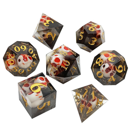 7 delige Resin Dice Set “Obsidian Skulls"