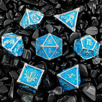 7-delige Metal Dice Set – “Frostbite” (Blauw met Zilver)