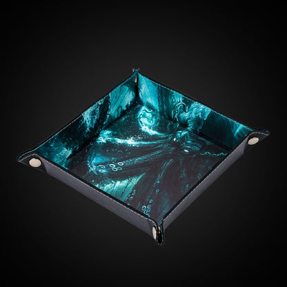 Opvouwbare Dice Tray – Zwart Kunstleer | Voor Dungeons & Dragons & TTRPG Dobbelstenen Monster Blauw Oceaan