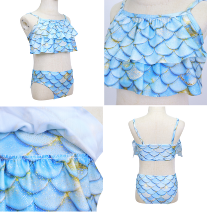 Zeemeerminstaart met Bikini met MONOVIN Verkleedset Blauw Roze met Franje