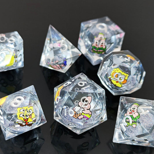 Spongebob Squarepants Liquid Core Dice Set met Zilveren Glitter