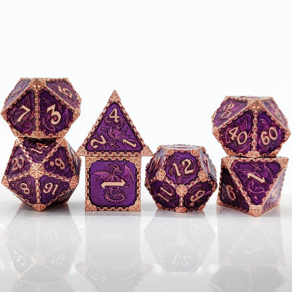 7-delige Metal Dice Set – “Draconian Royal” (Paars)