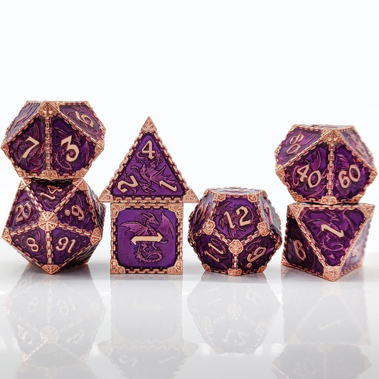 7-delige Metal Dice Set – “Draconian Royal” (Paars)
