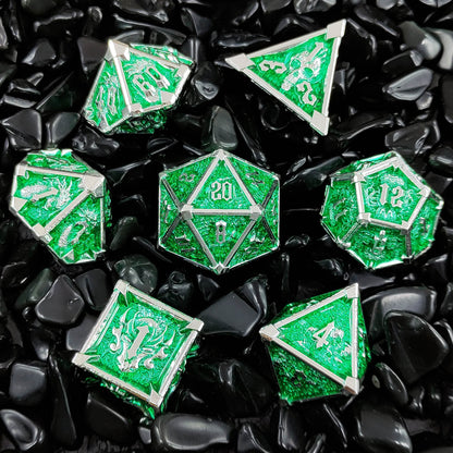 7-delige Metal Dice Set ‘Emerald Skull’