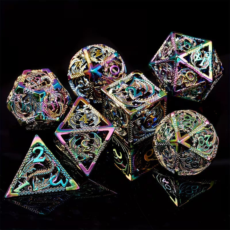 7 delige Metal Dice Set "Prismatic Dragon"