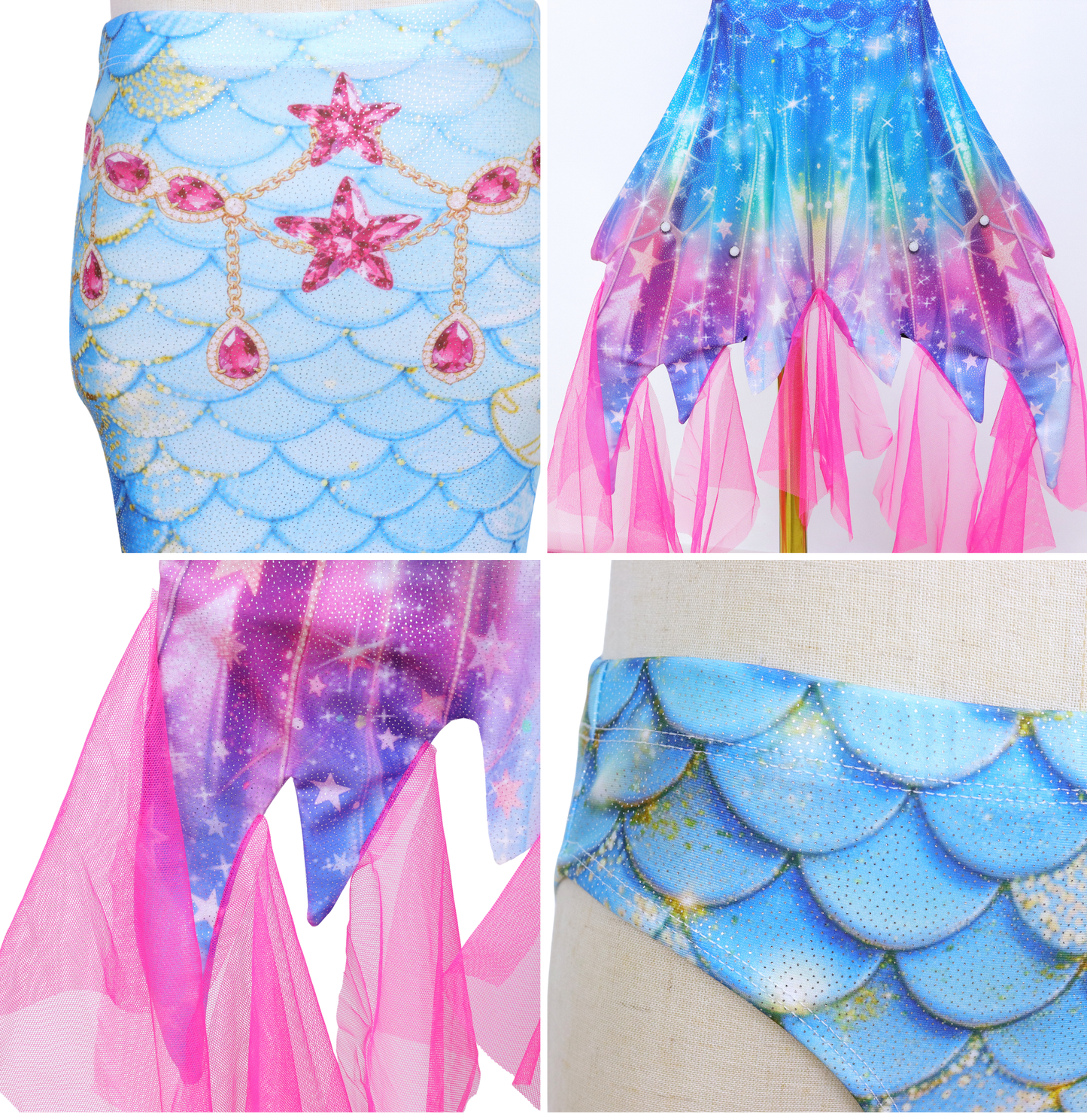 Zeemeerminstaart met Bikini met MONOVIN Verkleedset Blauw Roze met Franje
