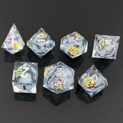 Spongebob Squarepants Liquid Core Dice Set met Zilveren Glitter