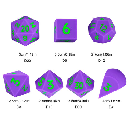 7 delige Siliconen Bounce Dice Set Paars/Groen