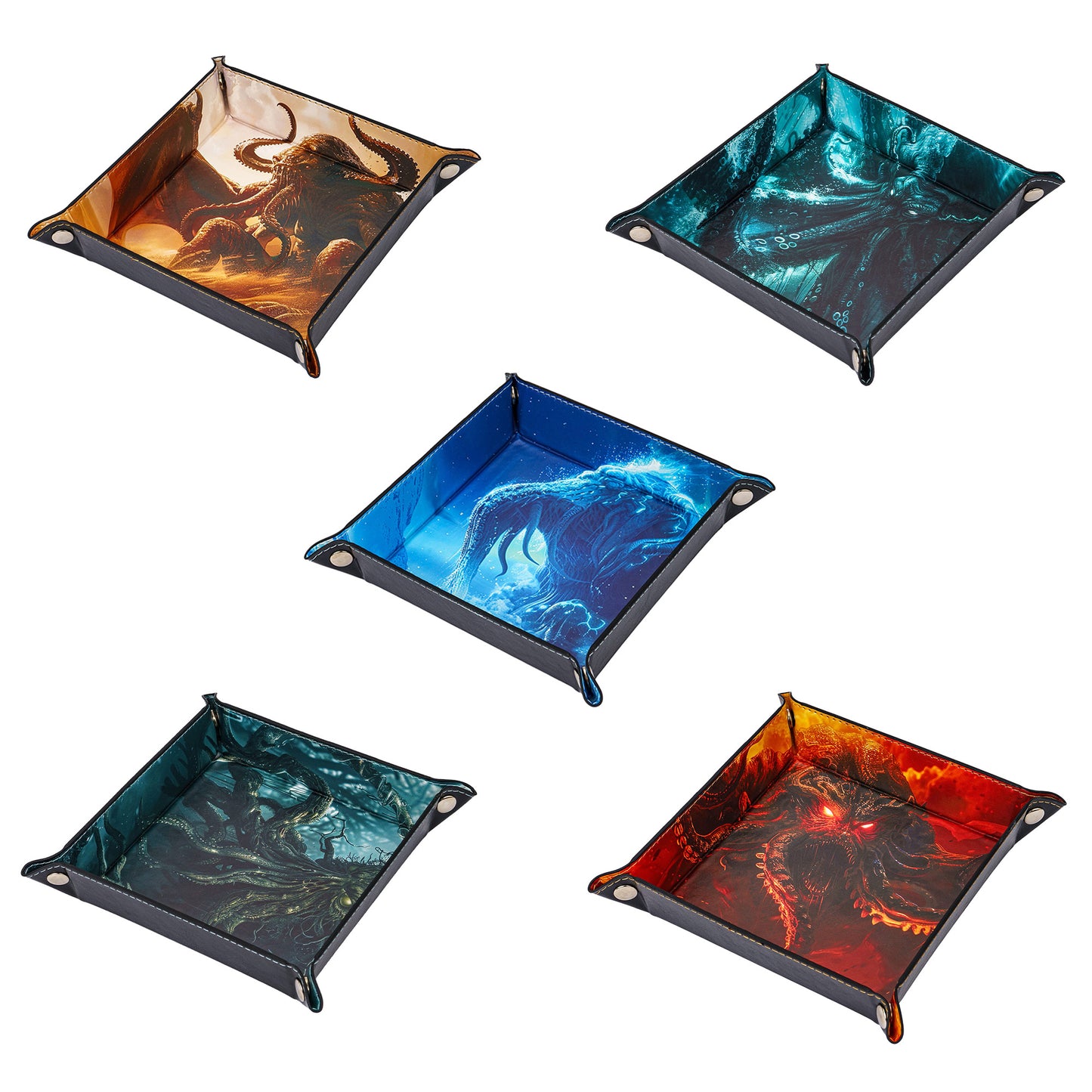 Opvouwbare Dice Tray – Zwart Kunstleer | Voor Dungeons & Dragons & TTRPG Dobbelstenen Monster Blauw Oceaan