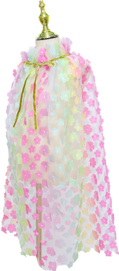 Luxe Verkleedcape Transparant met Regenboog kleuren en Bloemen