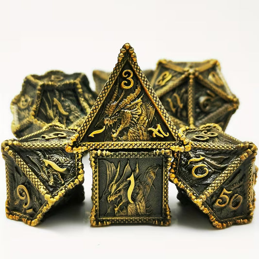 7 delige Metal Dice Set "Dragonblood Gold"