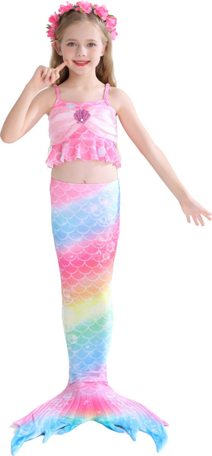 Zeemeerminstaart met bikini verkleed set Regenboog Kleuren met MONOVIN