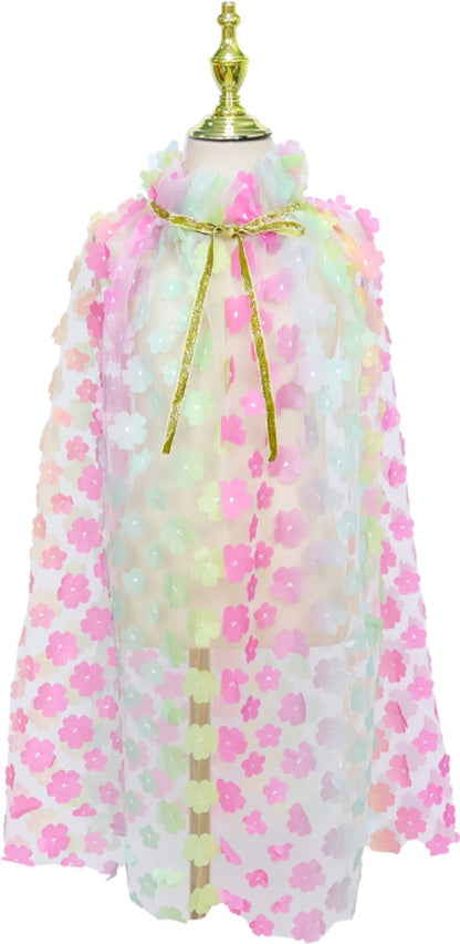 Luxe Verkleedcape Transparant met Regenboog kleuren en Bloemen