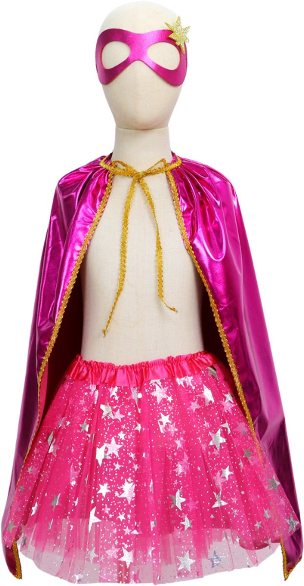 Superhelden Outfit Kind Tutu Rok + Metallic Cape + Masker Roze