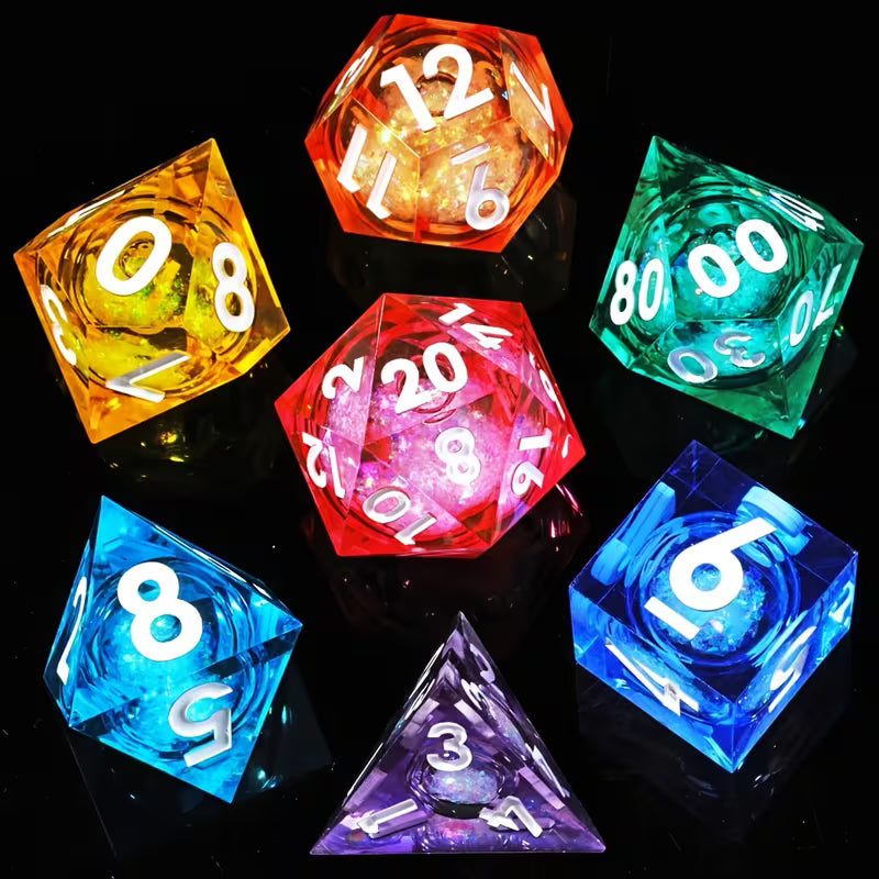 7 delige Liquid Core Resin Dice Set "Prism Stardust"