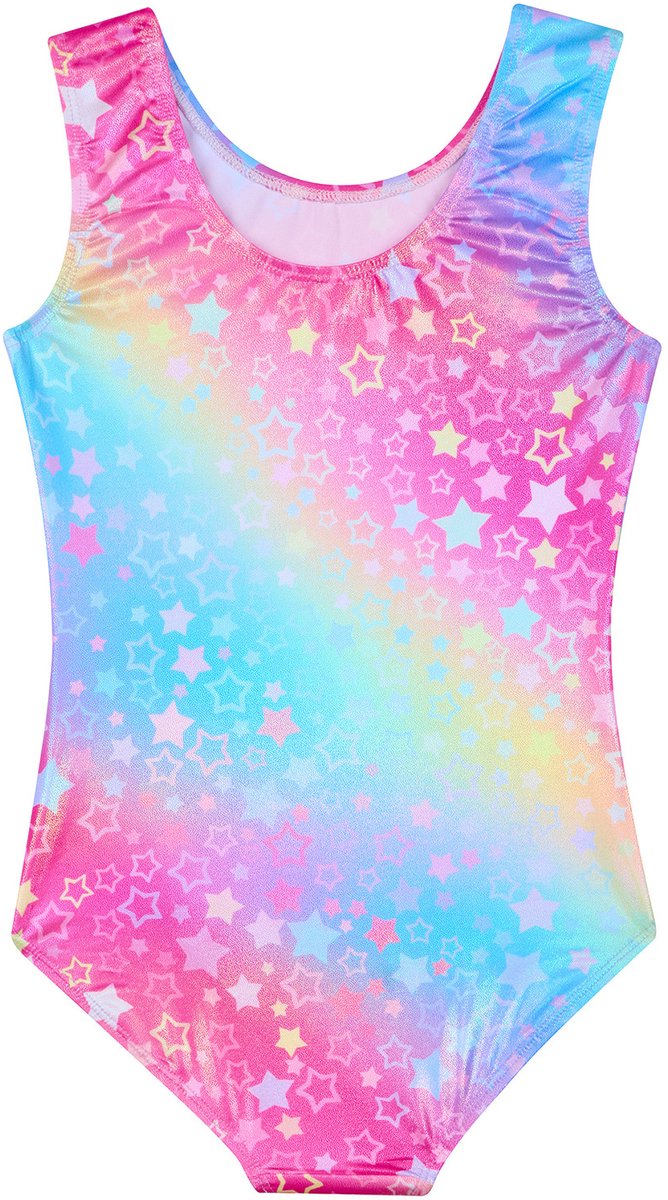 Turnpakje Meisjes Metallic zonder Mouwen met Broekje en Scrunchie Regenboog Sterren