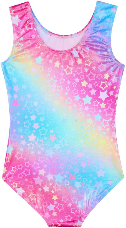 Turnpakje Meisjes Metallic zonder Mouwen met Broekje en Scrunchie Regenboog Sterren