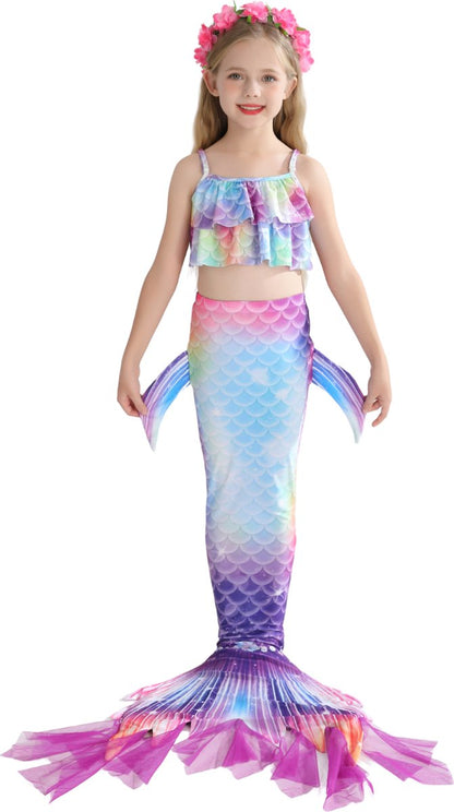 Zeemeerminstaart met bikini verkleed set Blauw, Paars en Roze