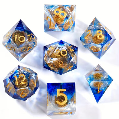 7 delige Liquid Core Resin Dice Set "Sapphire Stardust"