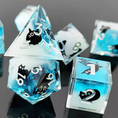 7 delige Resin Dice Set “Blue Kitten"