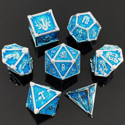 7-delige Metal Dice Set – “Frostbite” (Blauw met Zilver)