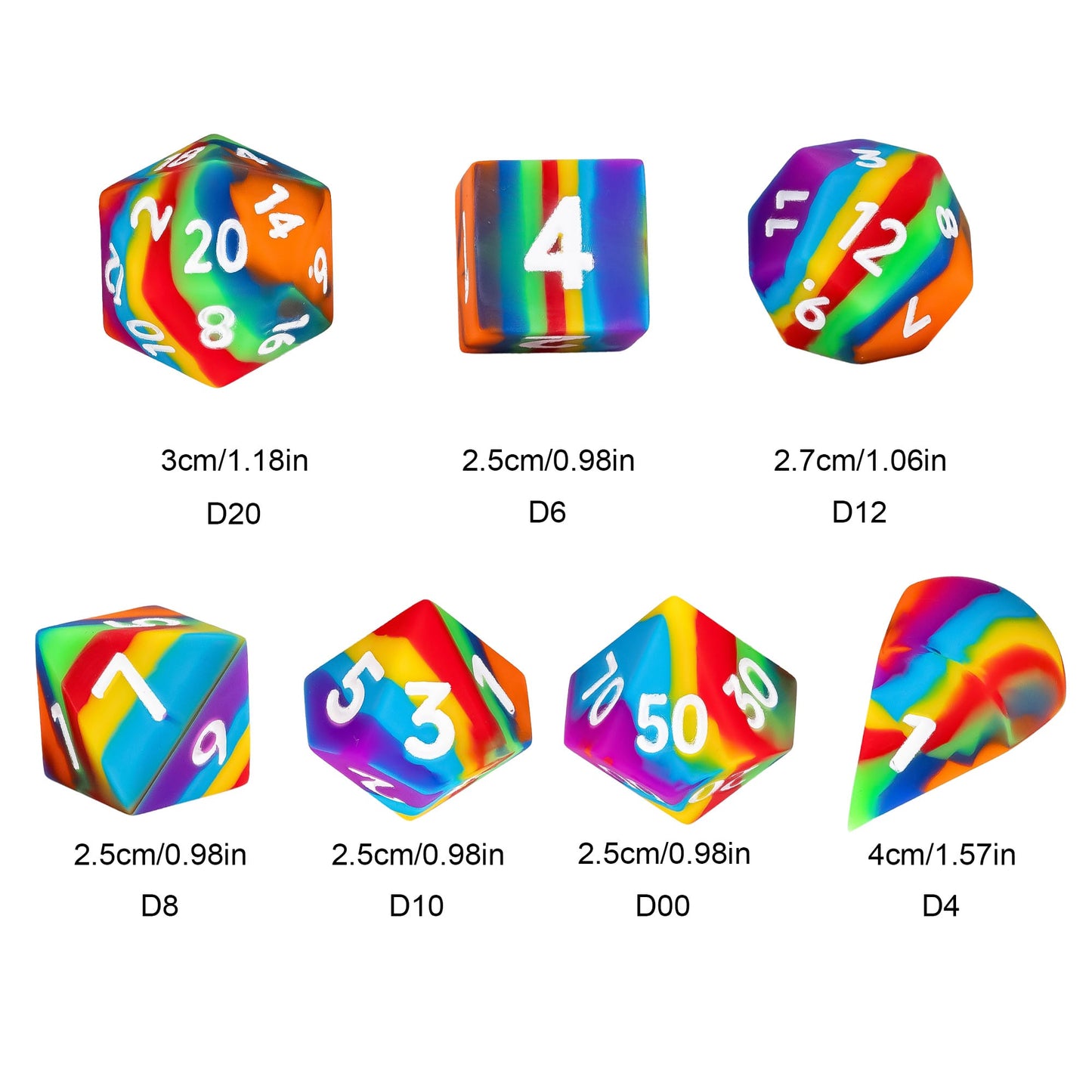 7 delige Siliconen Bounce Dice Set Regenboog Donker